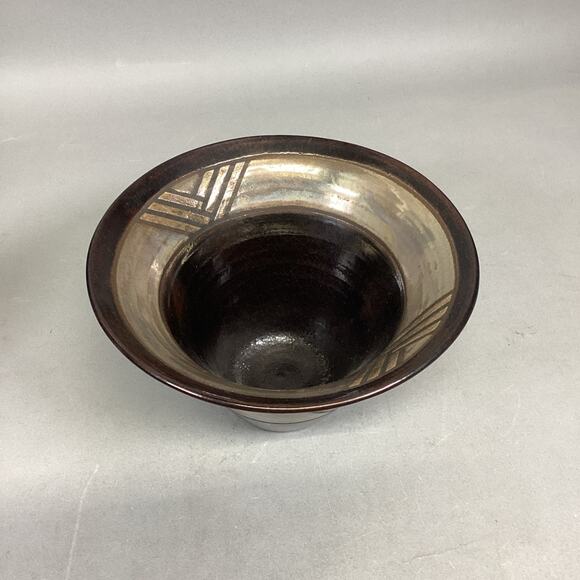 Handmade Pottery Medium Sized Geometric Shape Bowl - 8.5”D - Signed On Base - Picture 1 of 8
